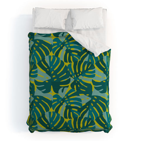 Lathe & Quill Monstera Leaves in Teal Duvet Cover