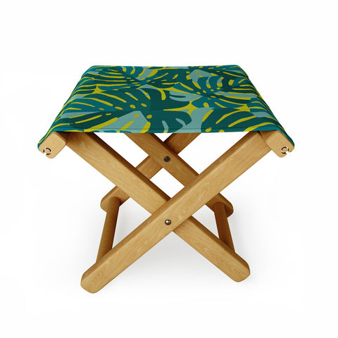 Lathe & Quill Monstera Leaves in Teal Folding Stool