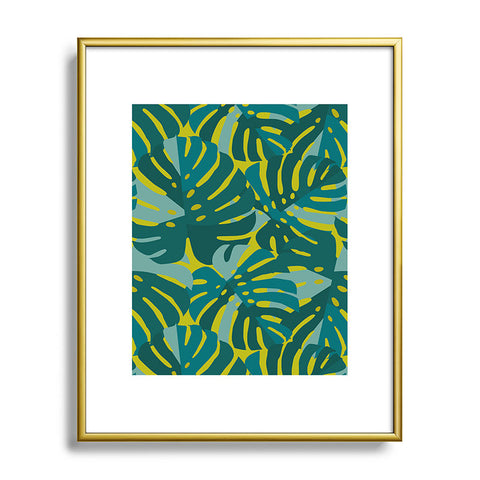 Lathe & Quill Monstera Leaves in Teal Metal Framed Art Print