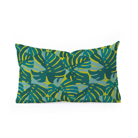 Lathe & Quill Monstera Leaves in Teal Oblong Throw Pillow