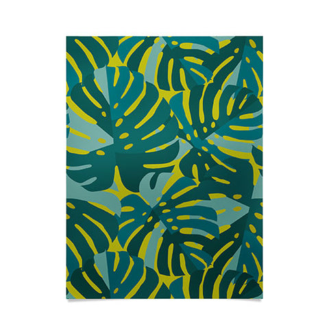 Lathe & Quill Monstera Leaves in Teal Poster