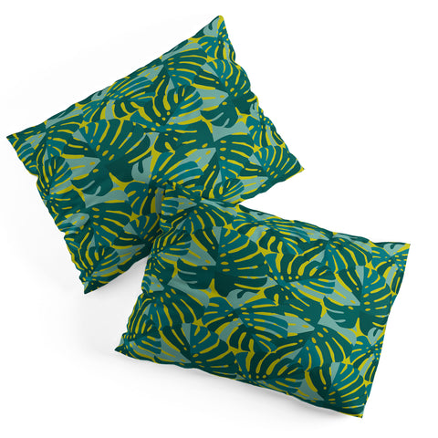 Lathe & Quill Monstera Leaves in Teal Pillow Shams