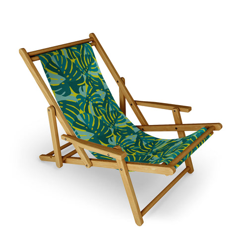 Lathe & Quill Monstera Leaves in Teal Sling Chair