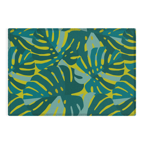 Lathe & Quill Monstera Leaves in Teal Outdoor Rug