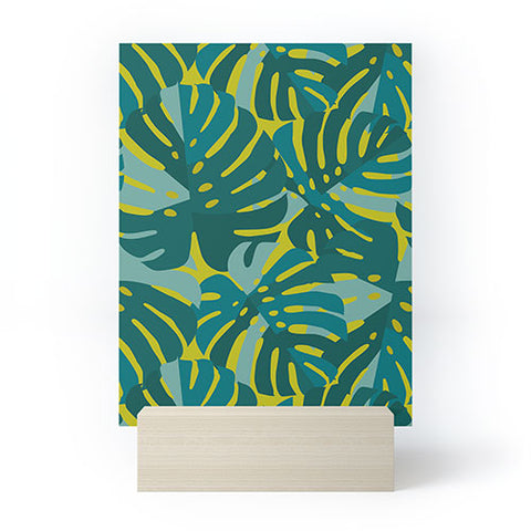 Lathe & Quill Monstera Leaves in Teal Mini Art Print