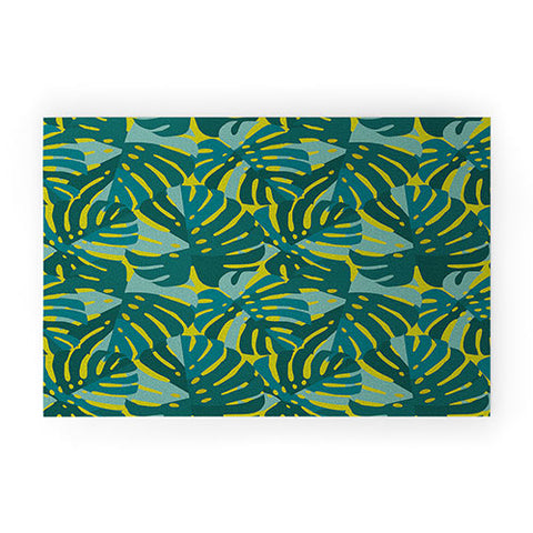 Lathe & Quill Monstera Leaves in Teal Welcome Mat