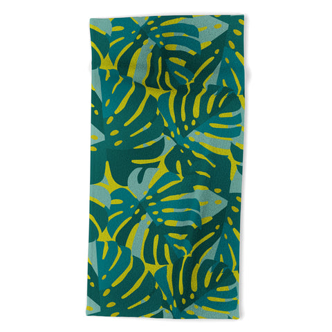 Lathe & Quill Monstera Leaves in Teal Beach Towel
