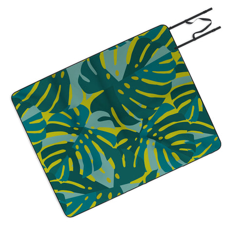Lathe & Quill Monstera Leaves in Teal Picnic Blanket