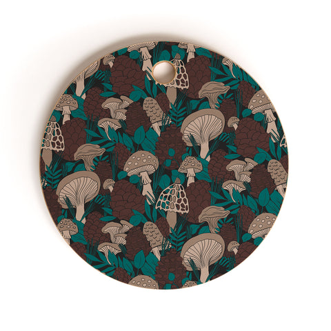 Lathe & Quill Moody Mushrooms and Pinecones Cutting Board Round