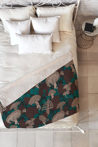 Lathe & Quill Moody Mushrooms and Pinecones Fleece Throw Blanket