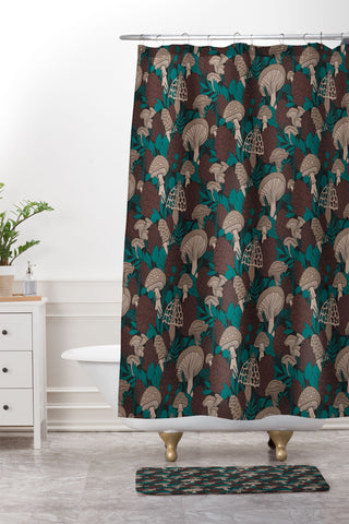 Lathe & Quill Moody Mushrooms and Pinecones Shower Curtain And Mat