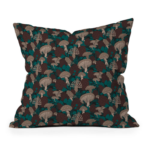 Lathe & Quill Moody Mushrooms and Pinecones Outdoor Throw Pillow