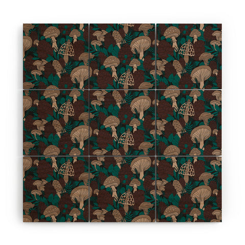 Lathe & Quill Moody Mushrooms and Pinecones Wood Wall Mural