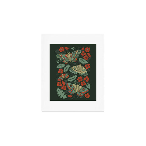 Lathe & Quill Moths in Emerald Twilight Art Print
