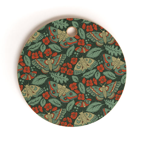 Lathe & Quill Moths in Emerald Twilight Cutting Board Round