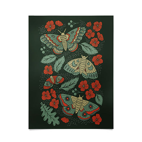 Lathe & Quill Moths in Emerald Twilight Poster