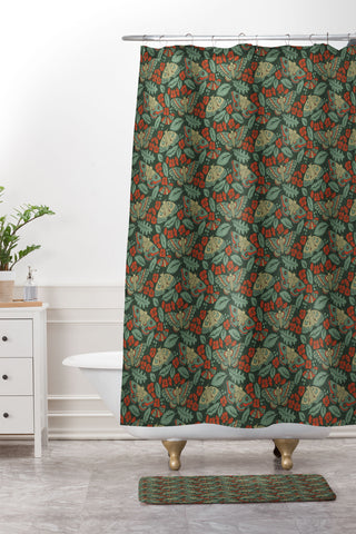 Lathe & Quill Moths in Emerald Twilight Shower Curtain And Mat