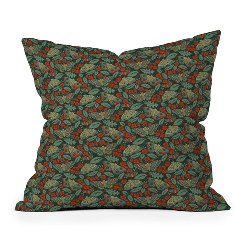 Lathe & Quill Moths in Emerald Twilight Outdoor Throw Pillow