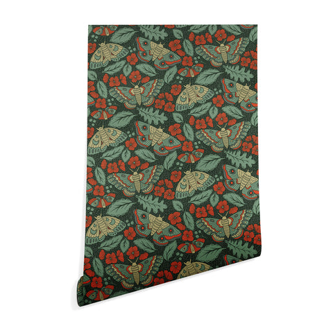 Lathe & Quill Moths in Emerald Twilight Wallpaper