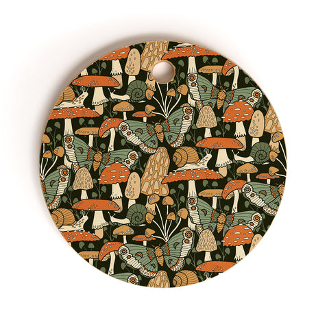 Lathe & Quill Mushroom Garden Winter Night Cutting Board Round