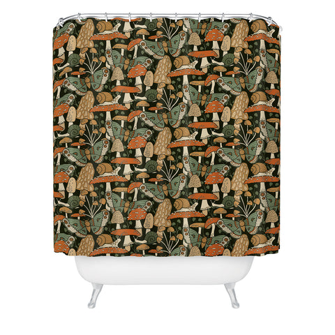 Lathe & Quill Mushroom Garden Winter Night Shower Curtain