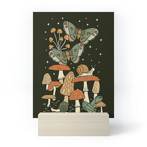 Lathe & Quill Mushroom Garden Winter Night Mini Art Print
