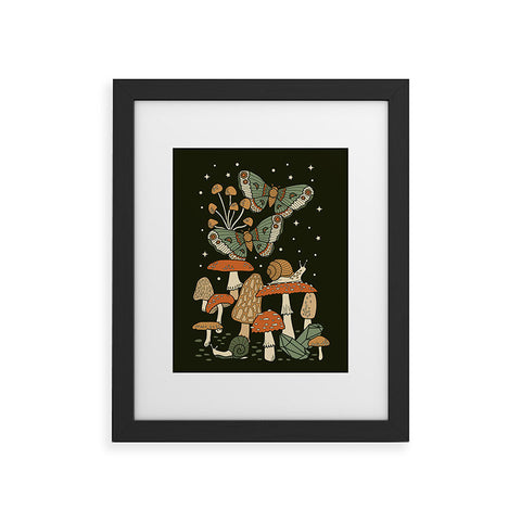 Lathe & Quill Mushroom Garden Winter Night Framed Art Print