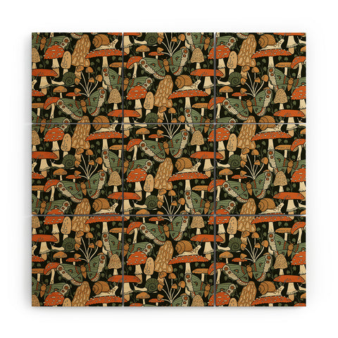 Lathe & Quill Mushroom Garden Winter Night Wood Wall Mural