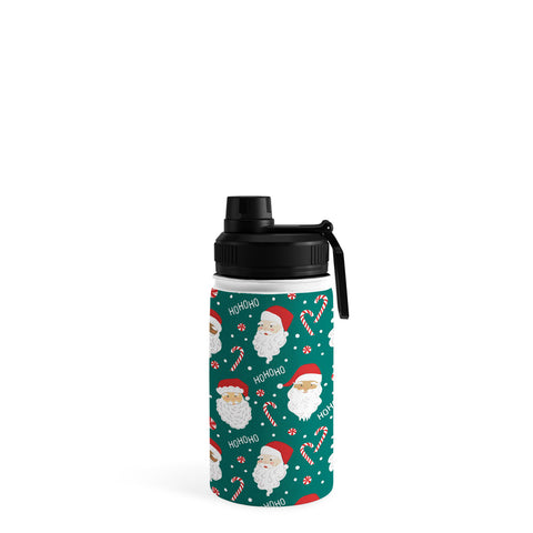 Lathe & Quill Peppermint Santas on Vivid Teal Water Bottle