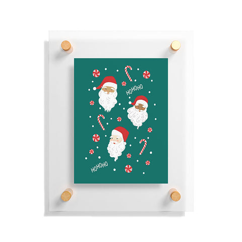 Lathe & Quill Peppermint Santas on Vivid Teal Floating Acrylic Print