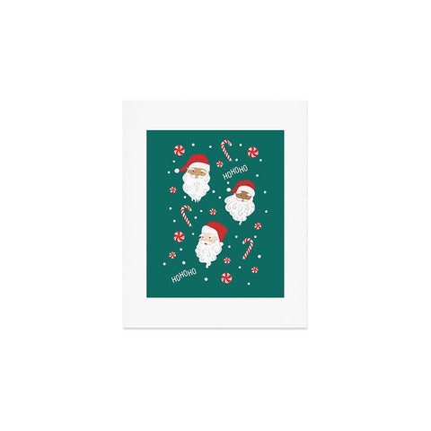 Lathe & Quill Peppermint Santas on Vivid Teal Art Print