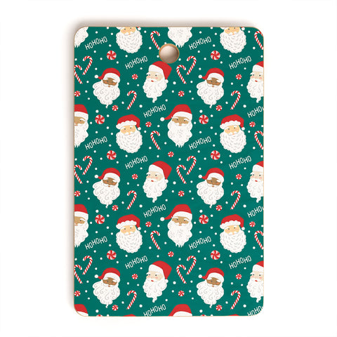 Lathe & Quill Peppermint Santas on Vivid Teal Cutting Board Rectangle