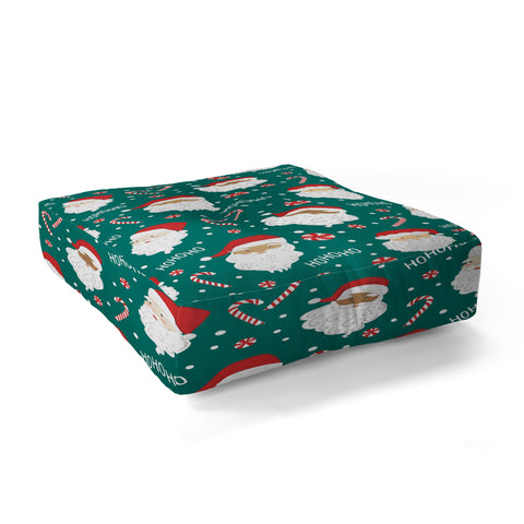 Lathe & Quill Peppermint Santas on Vivid Teal Floor Pillow Square