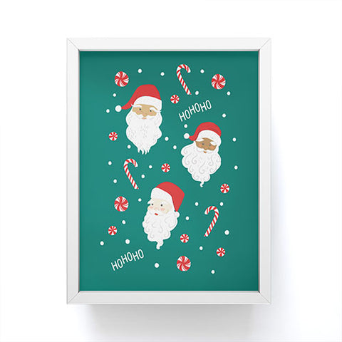 Lathe & Quill Peppermint Santas on Vivid Teal Framed Mini Art Print