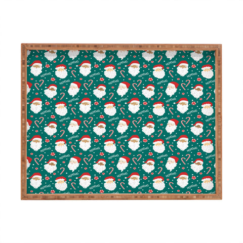 Lathe & Quill Peppermint Santas on Vivid Teal Rectangular Tray