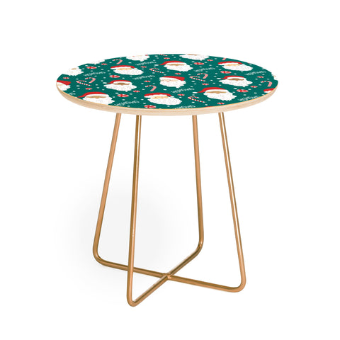 Lathe & Quill Peppermint Santas on Vivid Teal Round Side Table