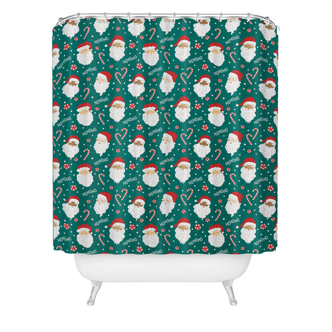 Lathe & Quill Peppermint Santas on Vivid Teal Shower Curtain