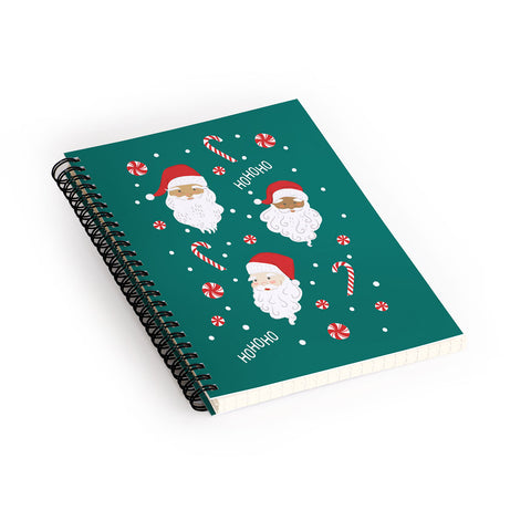 Lathe & Quill Peppermint Santas on Vivid Teal Spiral Notebook