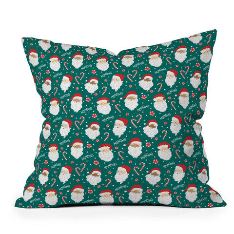 Lathe & Quill Peppermint Santas on Vivid Teal Throw Pillow