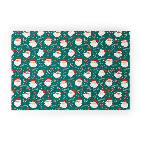 Lathe & Quill Peppermint Santas on Vivid Teal Welcome Mat