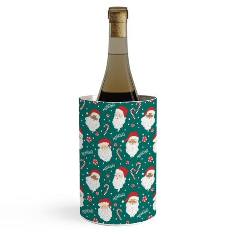 Lathe & Quill Peppermint Santas on Vivid Teal Wine Chiller