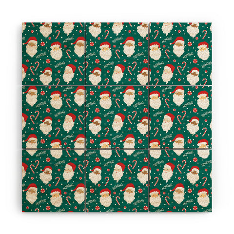 Lathe & Quill Peppermint Santas on Vivid Teal Wood Wall Mural