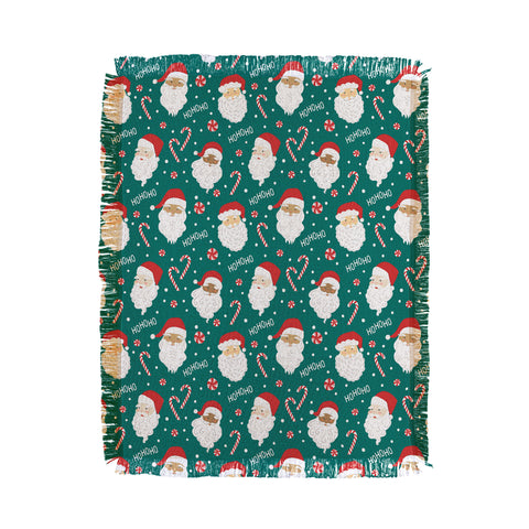 Lathe & Quill Peppermint Santas on Vivid Teal Throw Blanket