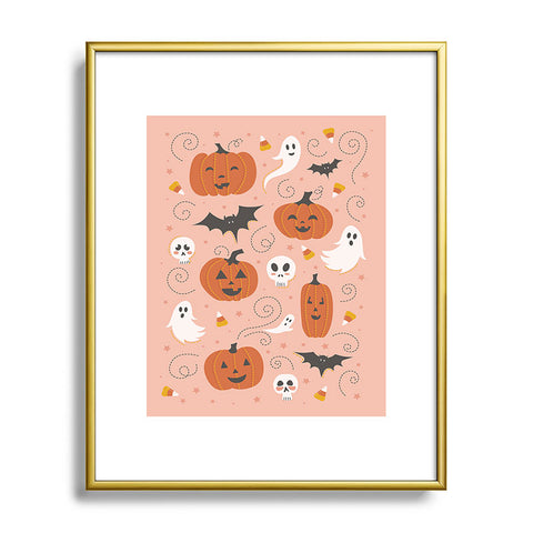 Lathe & Quill Pumpkin Party on Blush Pink Metal Framed Art Print