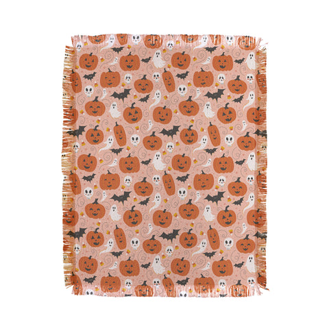 Lathe & Quill Pumpkin Party on Blush Pink Throw Blanket