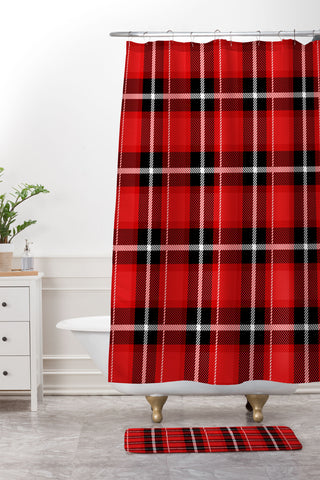 Lathe & Quill Red Black Plaid Shower Curtain And Mat