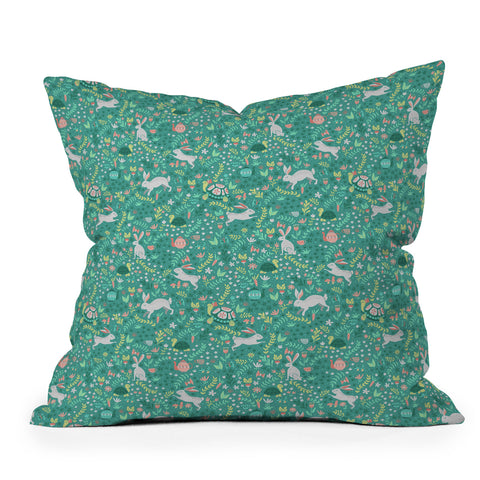 Lathe & Quill Spring Pattern of Bunnies Outdoor Throw Pillow