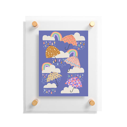 Lathe & Quill Spring Rain with Umbrellas Floating Acrylic Print