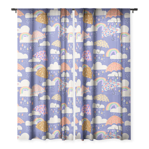 Lathe & Quill Spring Rain with Umbrellas Sheer Non Repeat