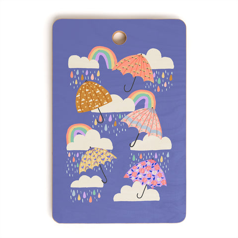 Lathe & Quill Spring Rain with Umbrellas Cutting Board Rectangle